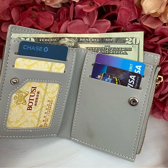 Vegan Leather Two Tone Gray Cat Wallet with Tassel - Picture 11 of 15